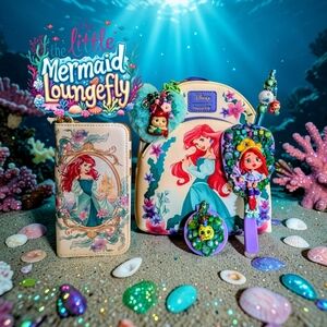 Loungefly Disney The Little Mermaid Ariel  Mini Backpack,Wallet,Charm,Pen&Mirror